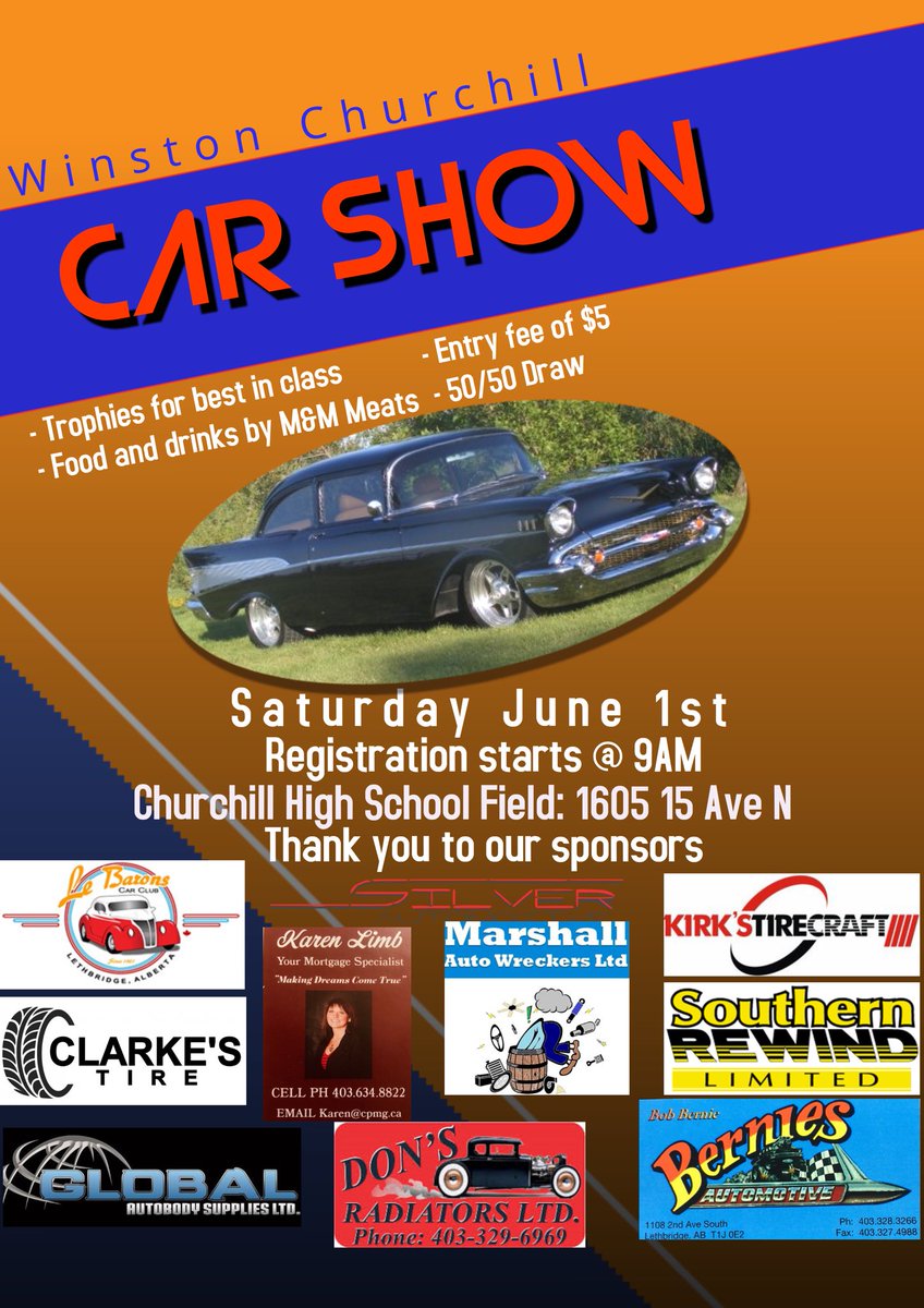 wchslethbridge's tweet photo. WC Car Show Saturday June 1 in the north field. Registration open at 9 am ($5 per vehicle), free viewing; BBQ all day, many award categories. https://t.co/LmdzP5B8bO
