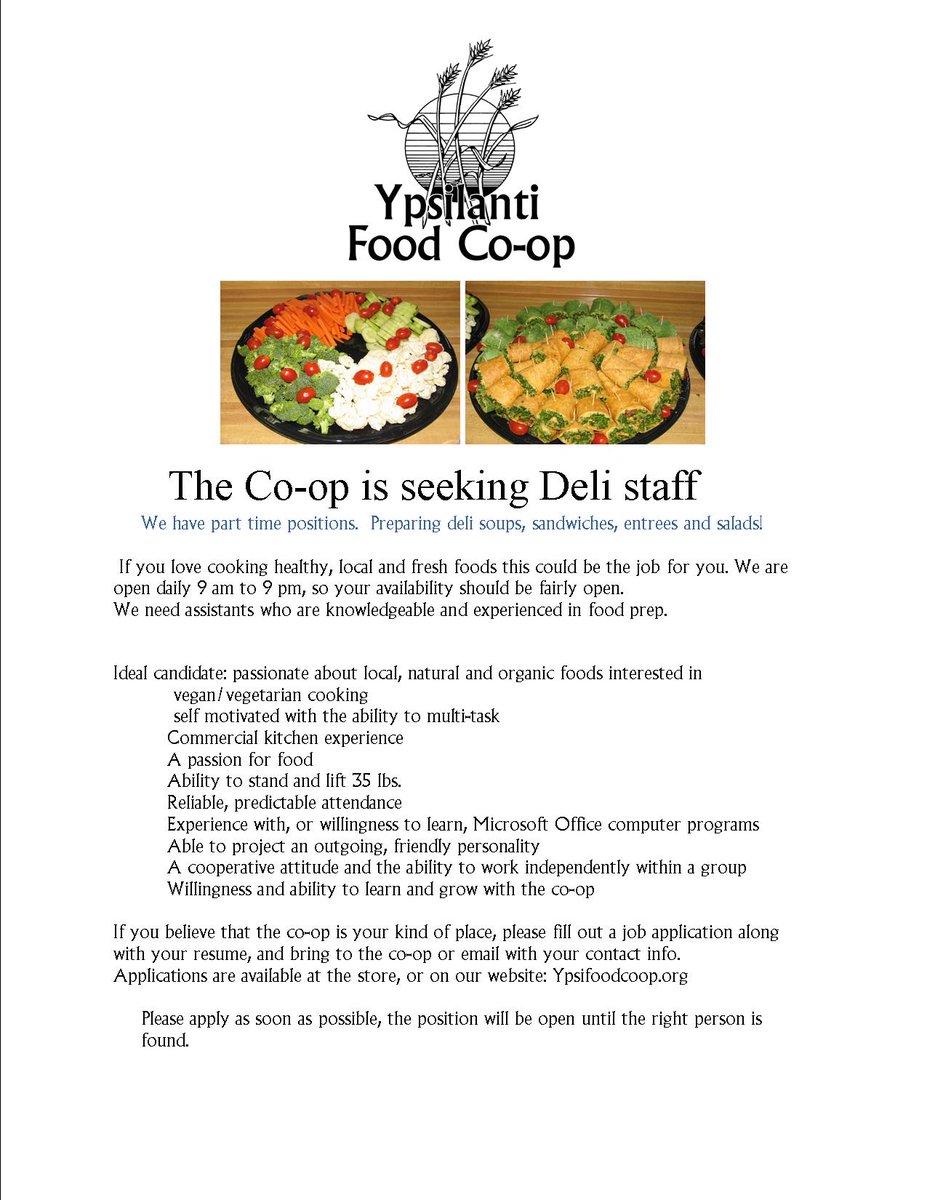 The Co-op is hiring deli cooks! Apply today!