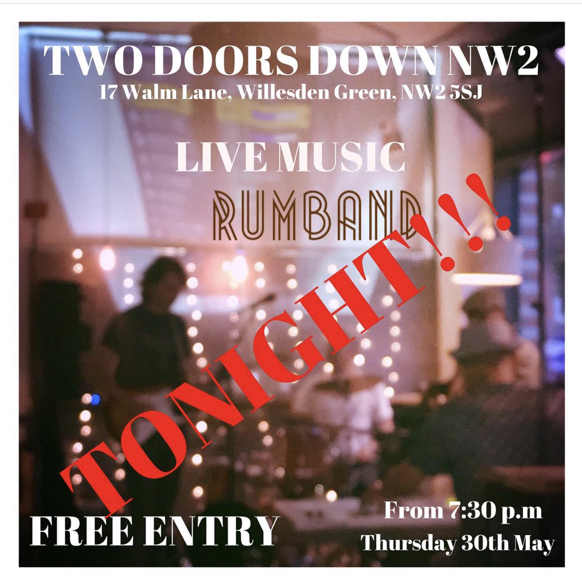 Free Entry!
Delighted to announce that tonight we’ll be hosting the amazing RUMBAND
Come and shake your tail feather to this incredible group of artists will be playing their usual blend of soul, funk, jazz &amp; reggae

#willesdengreen #livemusic