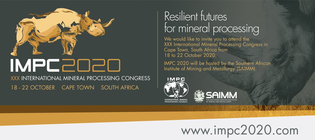 CIM_ICM's tweet photo. The International Mineral Processing Congress (#IMPC2020) is being held in #CapeTown from October 18-22, 2020. Get your abstracts ready and submit before the September 30th deadline! For more details: https://t.co/WJ0YP8dJNY https://t.co/0SGACjqPlS