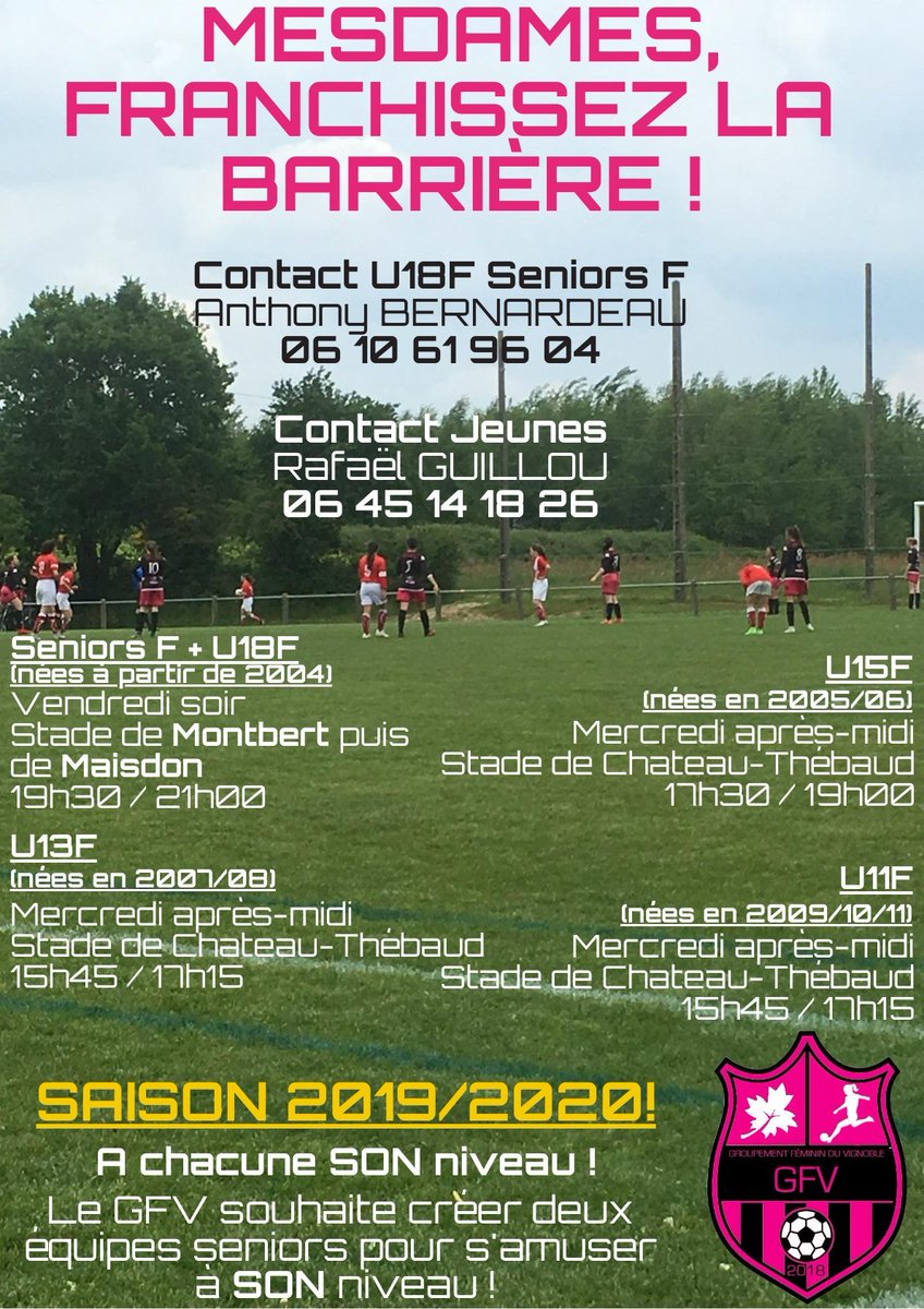AsslFootball's tweet photo. 📣 Séances Féminines fin de saison ✅
🚨 ATTENTION ! SPÉCIFICITÉ U18F - Seniors F 🚨
Vendredi 31 mai - Stade de Montbert !
Vendredi 7 juin - Stade de Montbert !
Vendredi 14 juin - Stade de Maisdon sur Sèvre !
Fin des séances jeunes : Le Mercredi 12 juin !
#GoGFV ! 👠⚽🔥 https://t.co/qzO6rVMpil