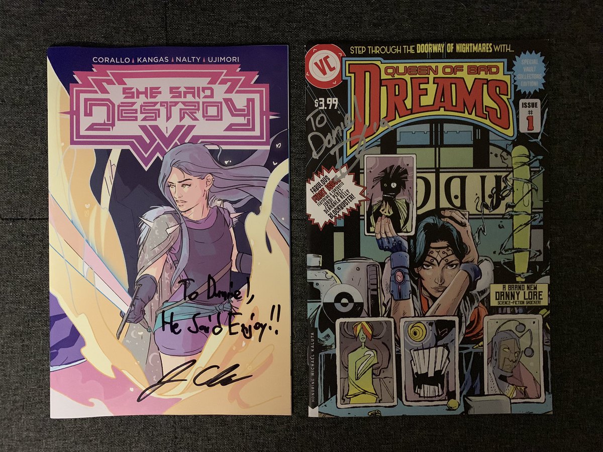 I stopped by @FPNYC in the middle of yesterday’s thunderstorm to get some first issues signed by @JoeCorallo & @weredawgz. She Said Destroy and Queen of Bad Dreams are both out now from @thevaultcomics. #newcomics #newcomicsday #newcomicswednesday #vaultcomics