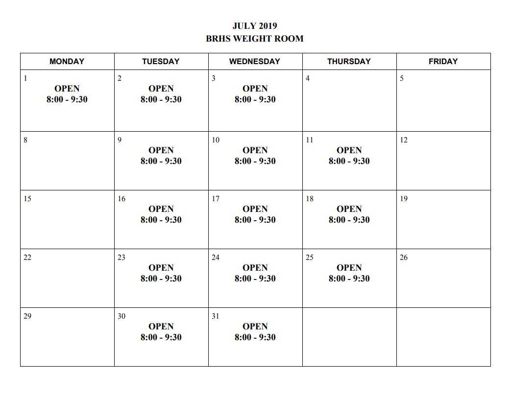 July &amp; August Schedules