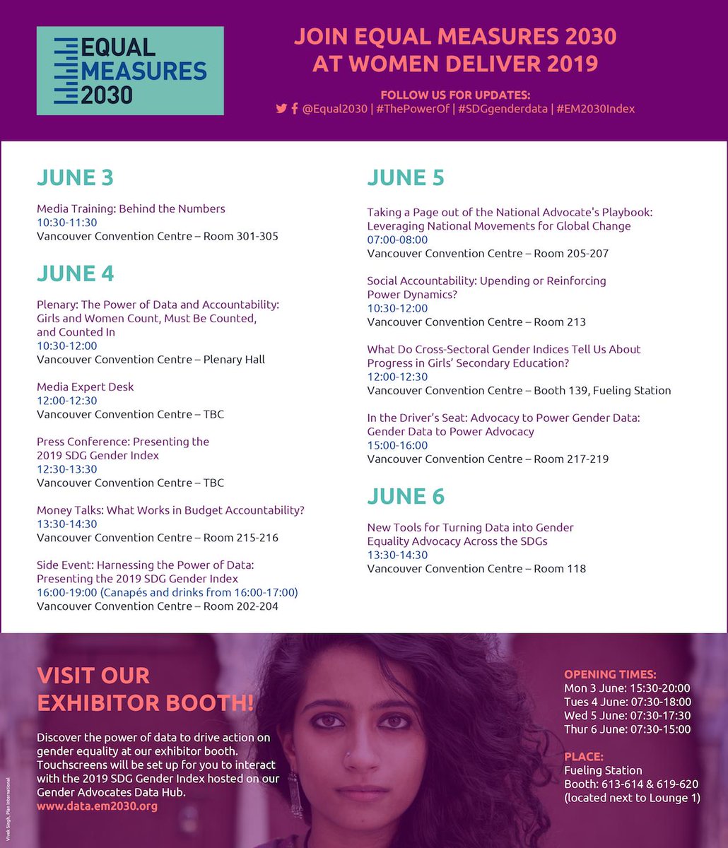 jessicalomelin's tweet photo. Going to #WD2019? This is where you’ll find me and the @Equal2030 team! 

#ThePowerOf #SDGgenderdata #EM2030Index https://t.co/MNQEdvu1Cy