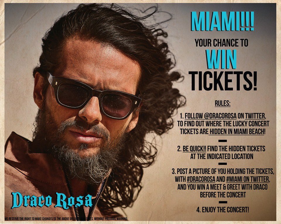dracorosa's tweet photo. #MIAMI!!
We have hidden some concert tickets for you all over Miami Beach π΄π Find the secret locations on π my #twitter feed, today midday onwards, #staytuned!!
See you at the #FillmoreMiami on Saturday, June 1st ππΉ https://t.co/eiCUw4UeS1