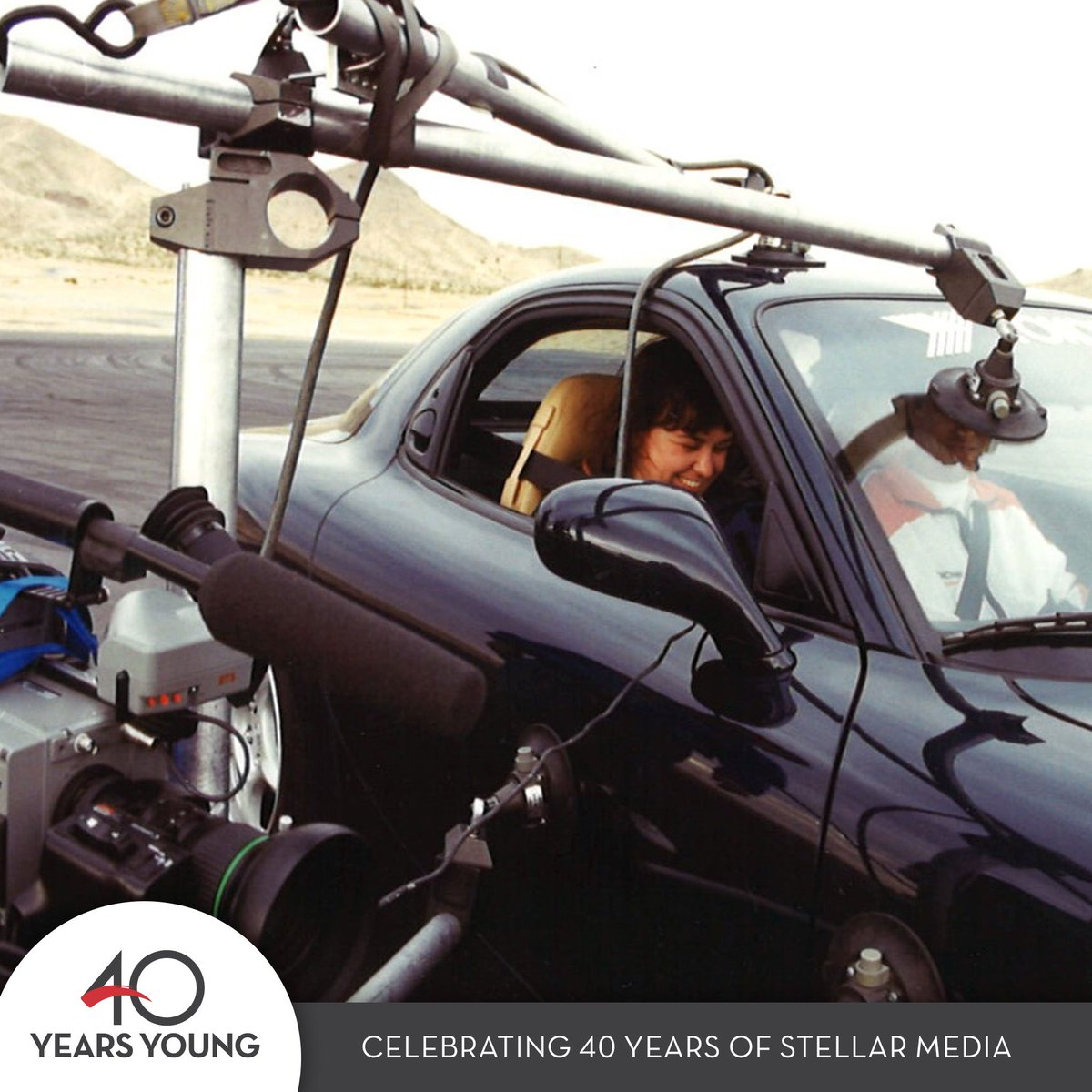 ImpactCom's tweet image. Cool car...expensive camera rig...young, single producer in car w/ hot driver…speeds (&amp;amp; pulses) racing to 100mph. A good time was had until the camera let go crashing to the ground. All got fixed &amp;amp; no one was hurt in the making of this video! #ImpactCommunications #40YearsYoung