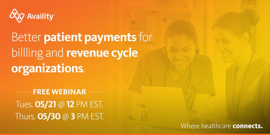 Availity's tweet photo. Healthcare trends are changing the way providers are compensated. Learn how our Portal users can improve patient payments in our free webinar with @tsysmerchant today at 3 pm ET: https://t.co/lVgLl6lhK4 #TSYSHealth https://t.co/GQ49Wa1w7v