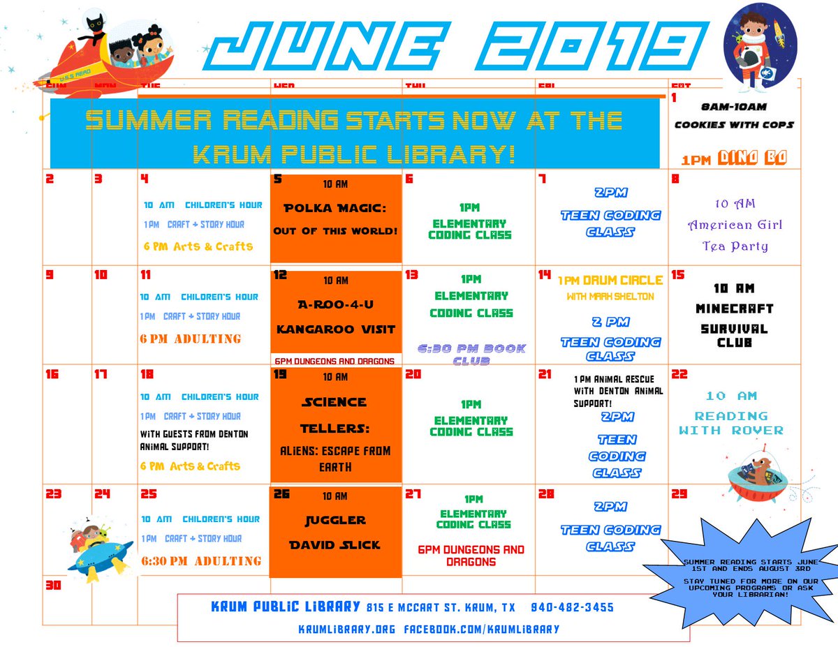 KrumLibrary's tweet image. SUMMER READING 2019 starts next week! Are you ready?!  #krum #krumlibrary #srp2019 #auniverseofstories