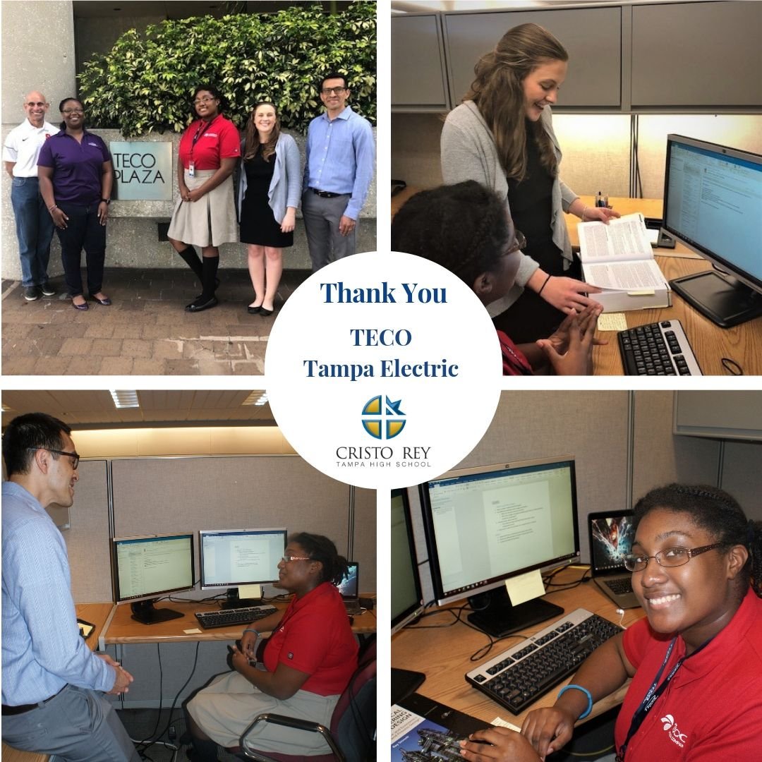 cristoreytampa's tweet photo. It's #ThankfulThursday! We are thankful for @TECOEnergy, a founding #CWSPpartner who shares the #TECO employee experience with our students. Thank you for supporting the @CristoRey mission. @StepUp4Students @SalMissions @MatthewTorano https://t.co/mlwFuwU5kS