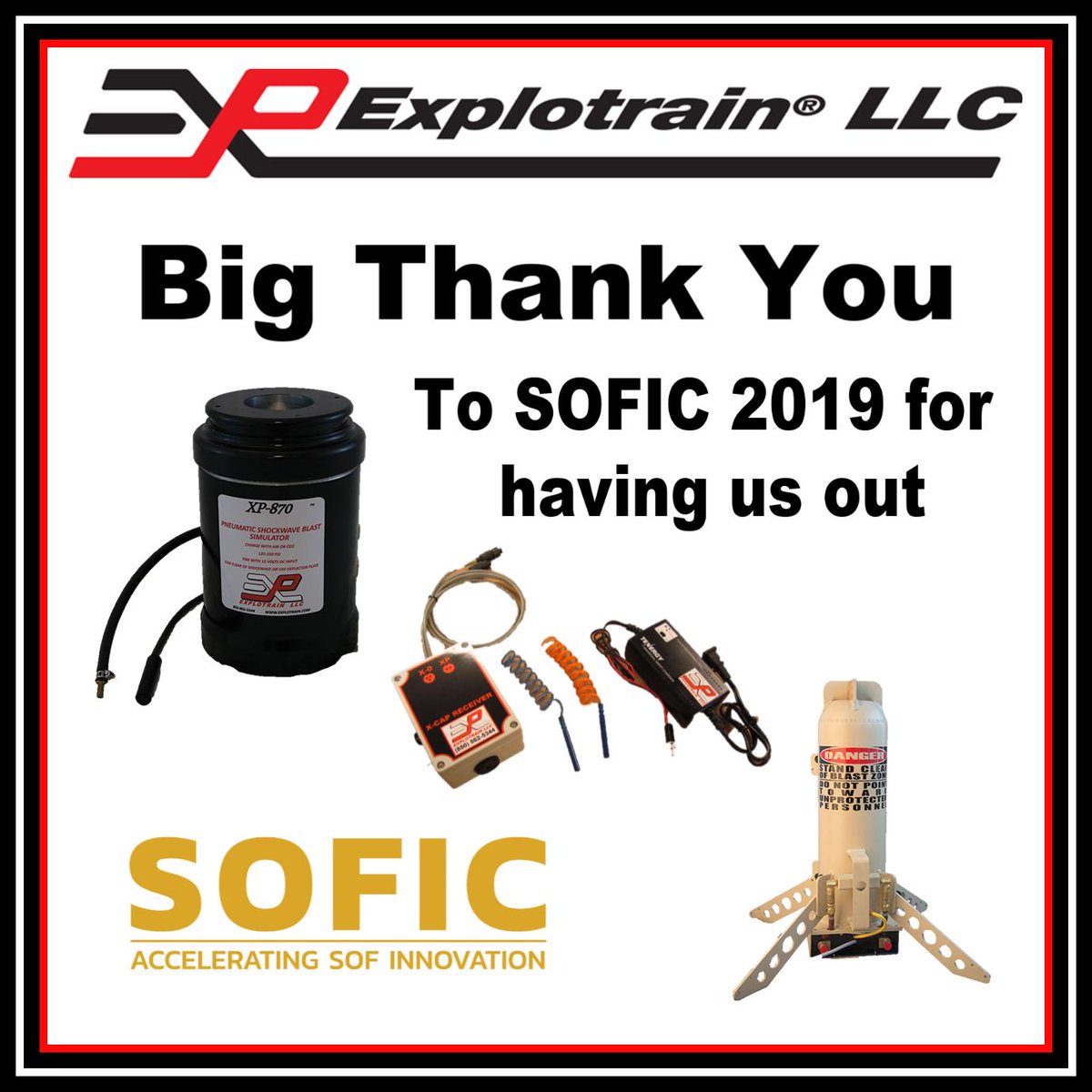 Explotrain's tweet image. Thank you SOFIC 2019! Big thanks to those who came by the booth, and checked us out.

If you would like more info on our products and services please visit our website at:

explotrain.com or contact Vic at vic.stahl@explotrain.com or (850)862-5344

#Military #ordnance