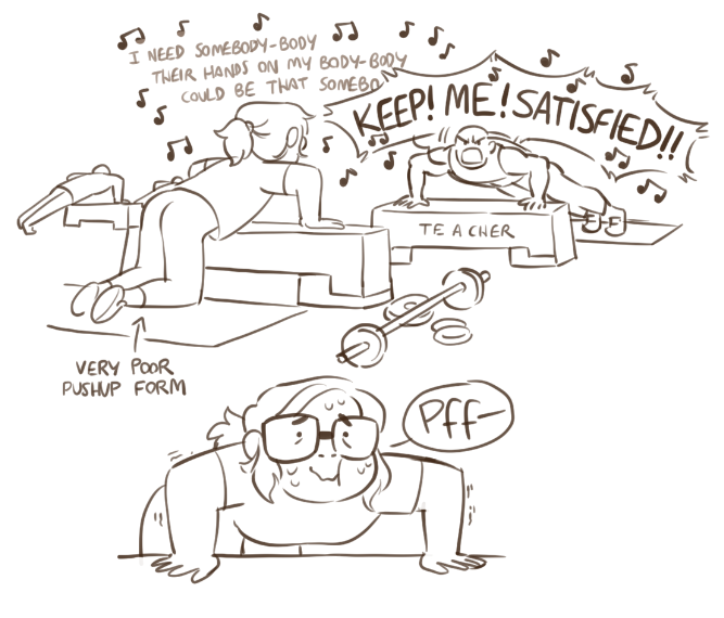 i started doing bodypump because i have the upper body strength of a baby deer and some of the songs are real earworms 