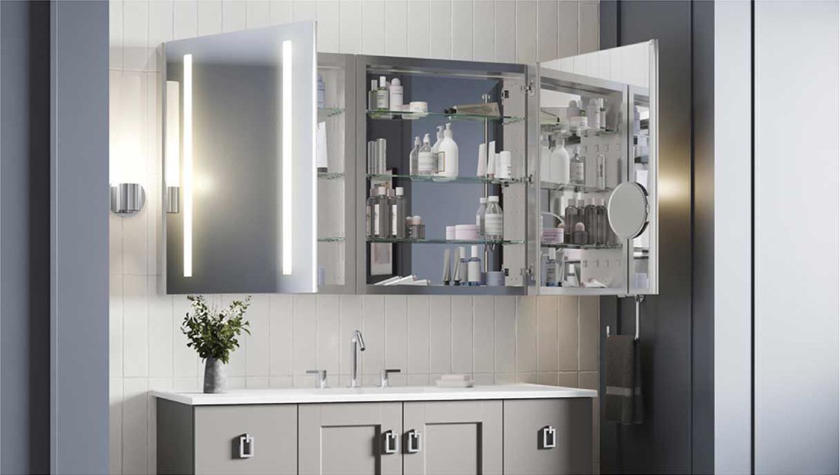 KSSDenver's tweet photo. Step Into The Light... Lighted mirrors and medicine cabinets reduce shadows and provide a natural color spectrum, so you can see yourself in the best light. ✨ #kohler #kssdenver #bathroomdesign #mirror https://t.co/xKYxQvYklM