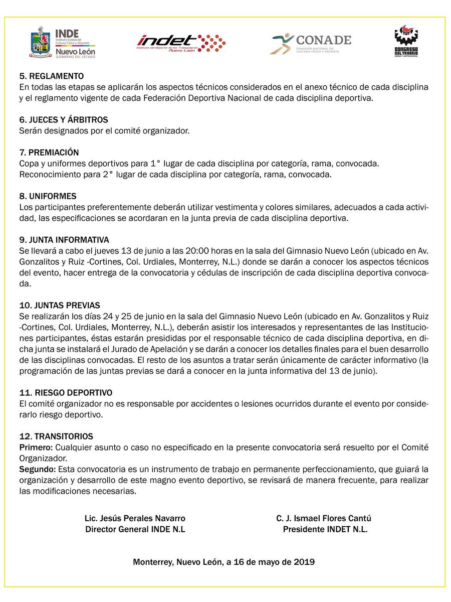 indet_nl's tweet photo. Copa Nuevo León de los trabajadores 2019 
-
El Congreso del Trabajo, a través del Instituto del Deporte de los Trabajadores, en coordinación con el Gobierno del Estado por conducto del Instituto Estatal de Cultura Física y Deporte.
CONVOCAN: A todos los trabajadores del Estado a: https://t.co/Ok698r3l6D