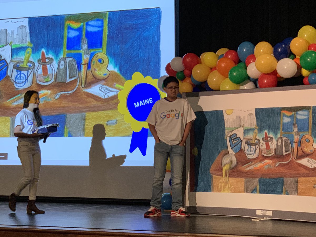 MaryBellavance's tweet photo. One of our BMS 7th graders won the #DoodleforGoogle contest for the entire state of Maine!! Congrats, John! #tigerpride https://t.co/nqVEyE5qCC