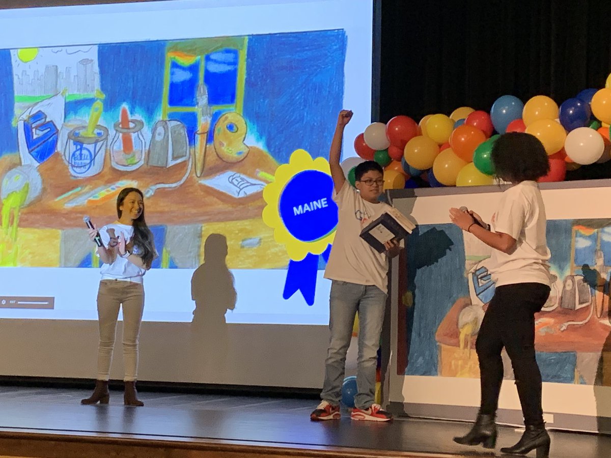 MaryBellavance's tweet photo. One of our BMS 7th graders won the #DoodleforGoogle contest for the entire state of Maine!! Congrats, John! #tigerpride https://t.co/nqVEyE5qCC