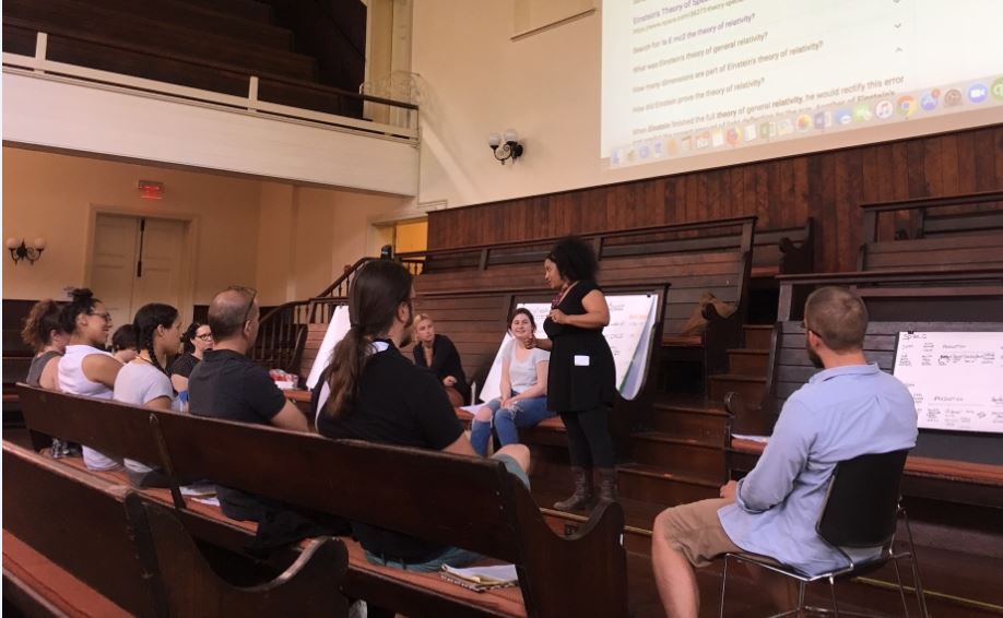 WilliamPennFdn's tweet photo. Super excited for a second day of learning with and from Philadelphia's amazing teaching artists. TY @BartolFdn and #WolfBrown for organizing such wonderful sessions and to all the presenters (@hafezkotain @albustanseeds @Spiralq @improvbob @pyplaywrights) #ArtsEdImpact https://t.co/J393rA6LfR