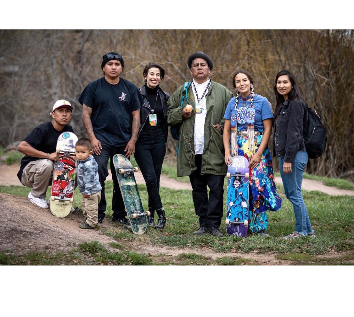 Saw a lot of cool photos of the crew in Telluride CO during <a href="/Mountainfilm/">Mountainfilm</a> screening <a href="/themysteryofnow/">The Mystery of Now</a> but this is probably my fave one (so far) taken by @Ben_Eng_Photo of <a href="/steezyapache/">Doug Miles Jr</a> <a href="/A_Buchanan/">Audrey Buchanan</a> <a href="/douglasmilesart/">American Rent Is Due</a> , Tray Polk, Dorr Greenwood &amp; Kasheena Miles w Kochise
