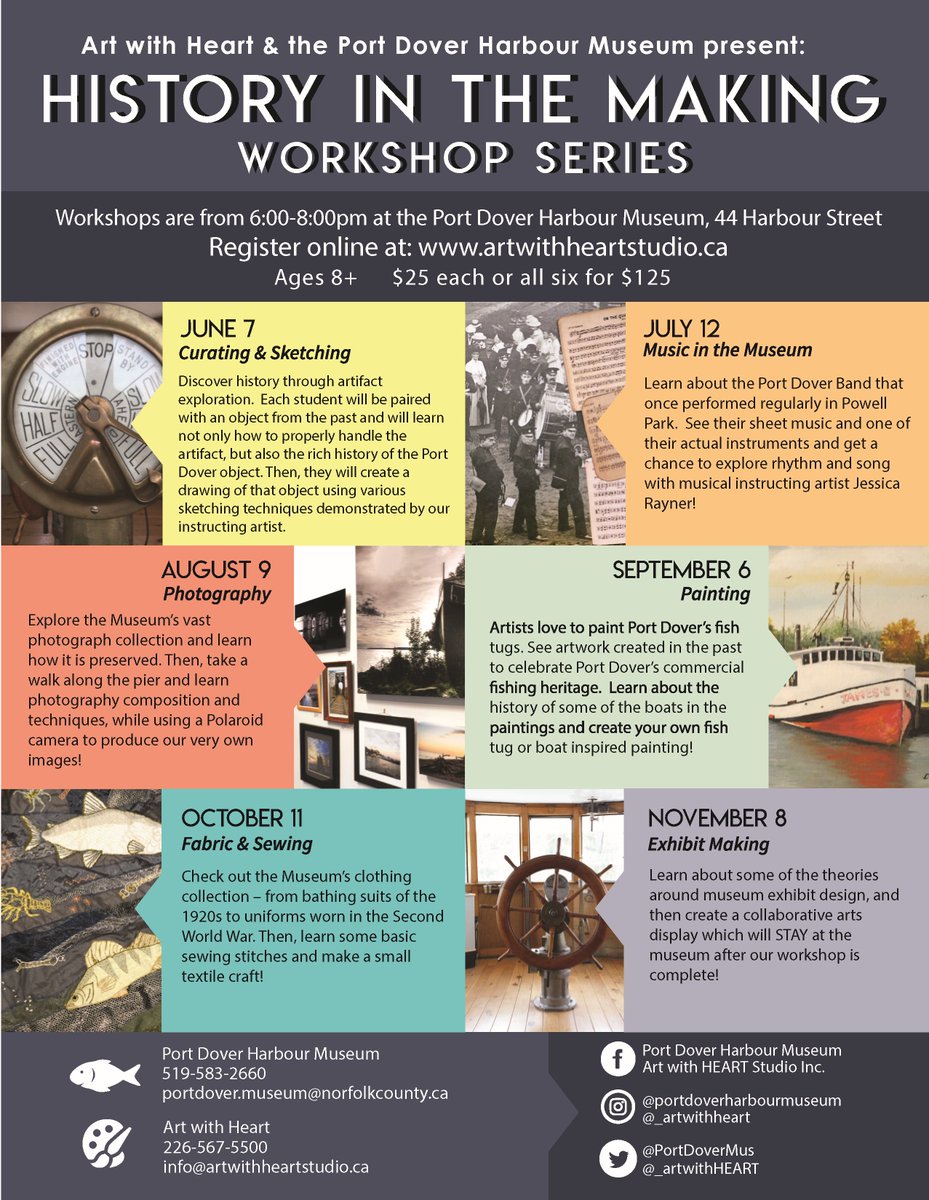 Our first History in the Making Workshop with <a href="/Art/">Arthur Bullard</a> with <a href="/_artwithHEART/">Art With Heart</a> is just over a week away! Together we have 6 exciting new workshops combining our love of Art + History. Head on over to artwithheartstudio.ca/events/worksho… to register. <a href="/inportdover/">In PortDover</a>