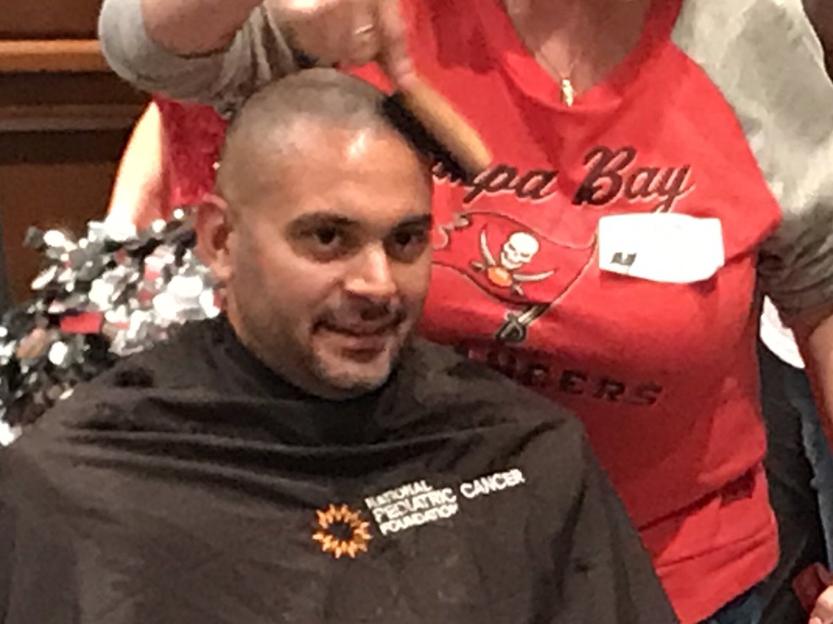 Here’s the before and after for <a href="/DenoAnag/">Deno Anagnost</a> at Bucs’ “Cut for a Cure” campaign.