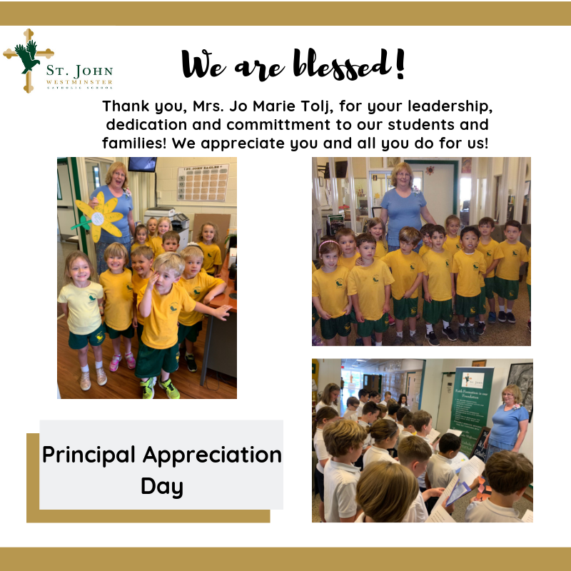 SJSwestminster's tweet image. Flowers, cards, songs, posters, visits... just some of the ways our students demonstrated sincere appreciation for our amazing leader, Mrs. Jo Marie Tolj! We are so blessed to have you as our Principal! 

#RiseAbove #AOBCatholicSchools
#catholicfaith #catholictradition