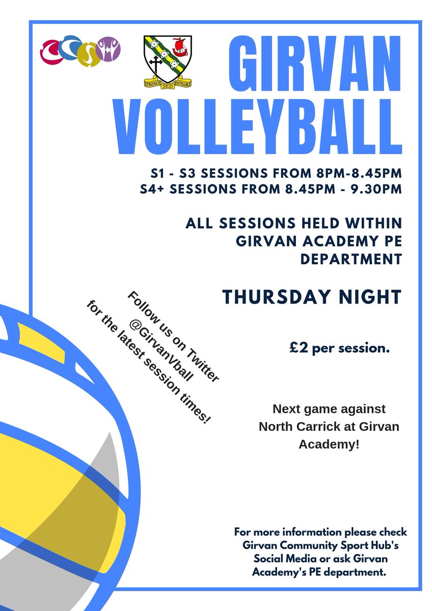 GirvanVball's tweet photo. **TONIGHT**
volleyball is on tonight at Girvan Academy!
🏐Hope to see you all there!!!🏐 https://t.co/sRC0KU50YO