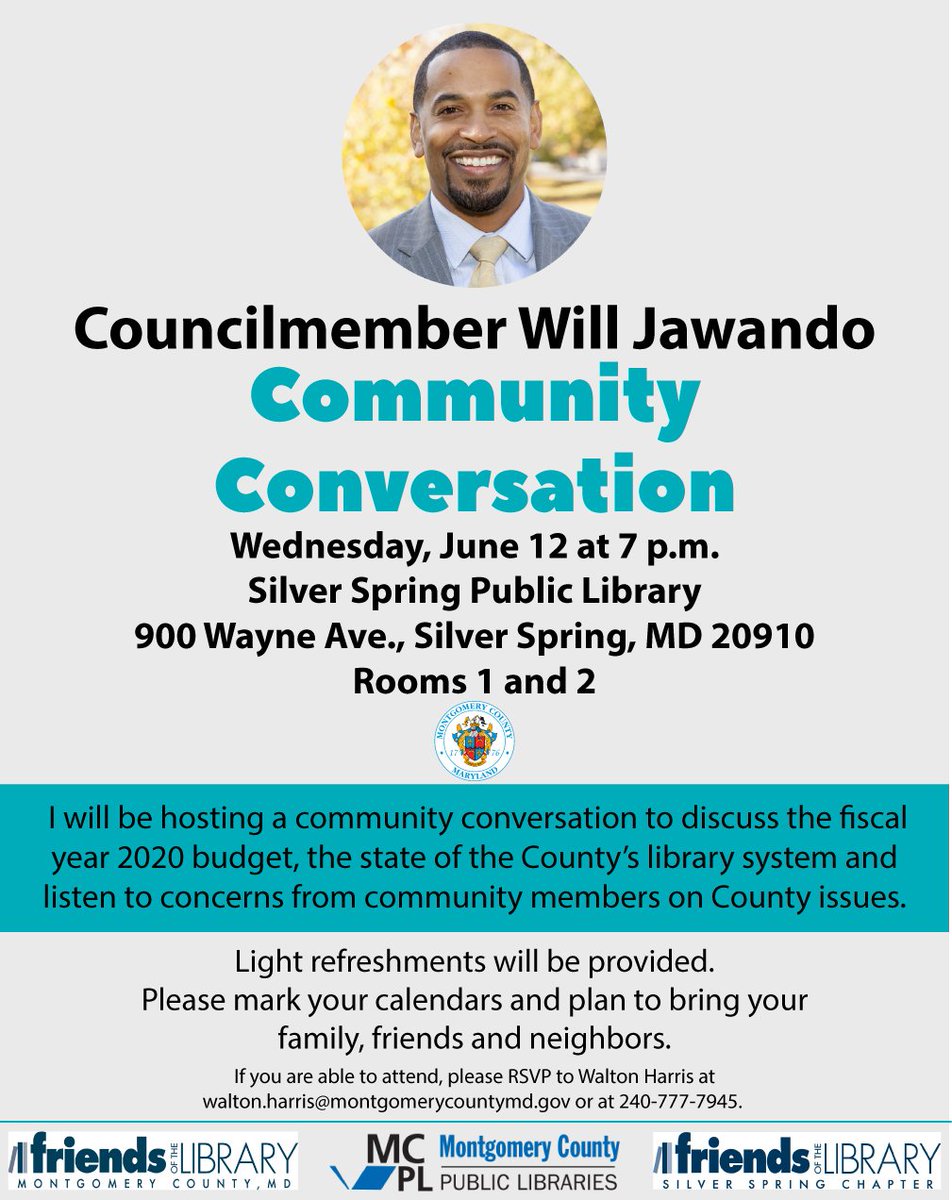 willjawando's tweet photo. Join me on Wednesday, June 12th at 7pm for my Library Tour and Community Conversation Kickoff. As the Council’s Lead for Libraries, I will be visiting all 21 of our public libraries in the coming months to host community conversations.
#Librarylovers #ProgressOpportunityTogether https://t.co/84lrotbWVx