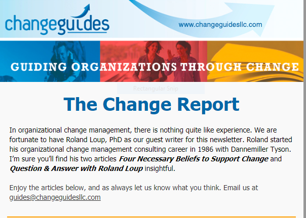 changeguides's tweet photo. Interested in learning more about organizational change management?  Our May 2019 Change Report has two great articles by Roland Loup, PhD.  He started his career in 1986 with Dannemiller Tyson.  https://t.co/XZHPPdpqam https://t.co/vU2IHPNbCQ