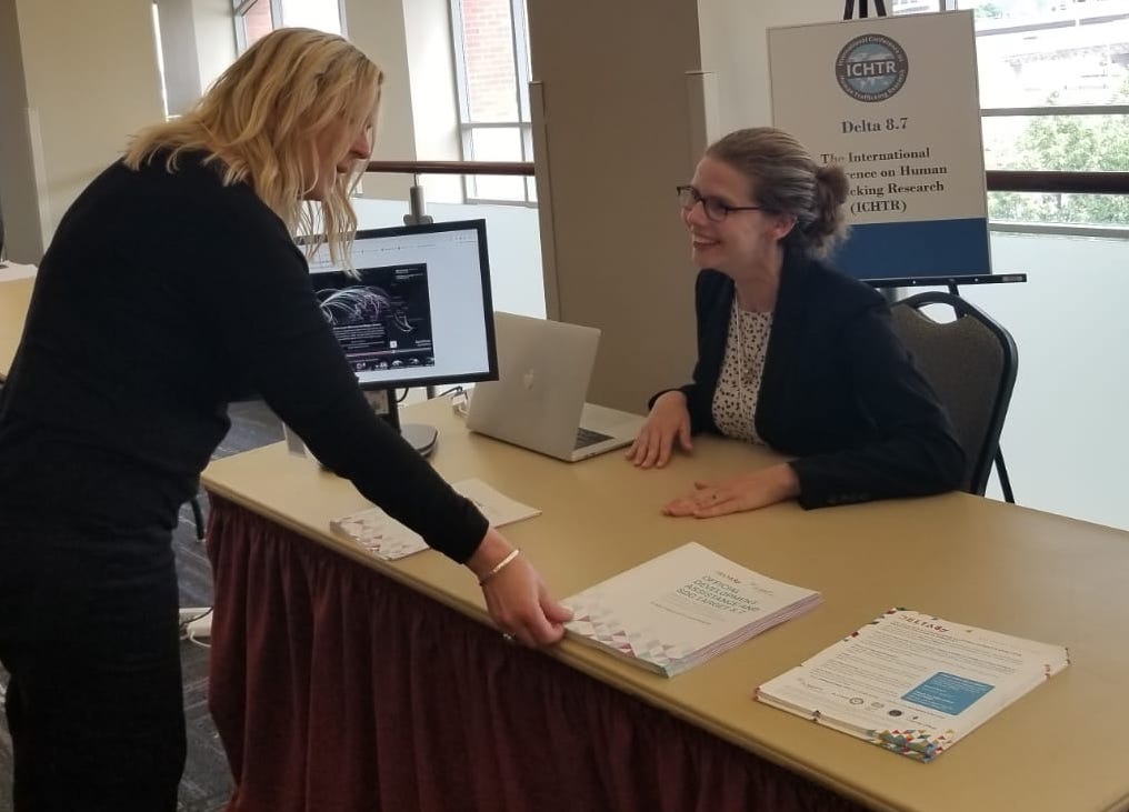 Delta87org's tweet photo. 📍 Pictures of @kellya_gleason & @maria_savel from Delta 8.7 presenting at the International Conference on #HumanTrafficking Research (@ICHTR_) held at @Creighton University in Omaha, Nebraska.
#MeasuringTheChange https://t.co/6xqV4BzALh