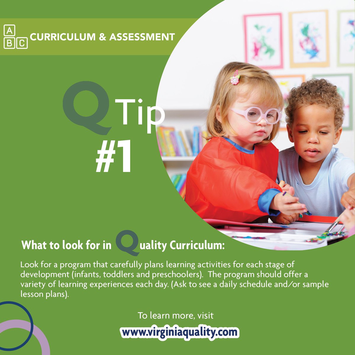 unitedwayswva's tweet photo. Look for a program that carefully plans learning activities for each stage of development (infants, toddlers and preschoolers). The program should offer a variety of learning experiences each day. (Ask to see a daily schedule and/or sample lesson plans). #QualityTipsVA https://t.co/0Q6JFAkLE6
