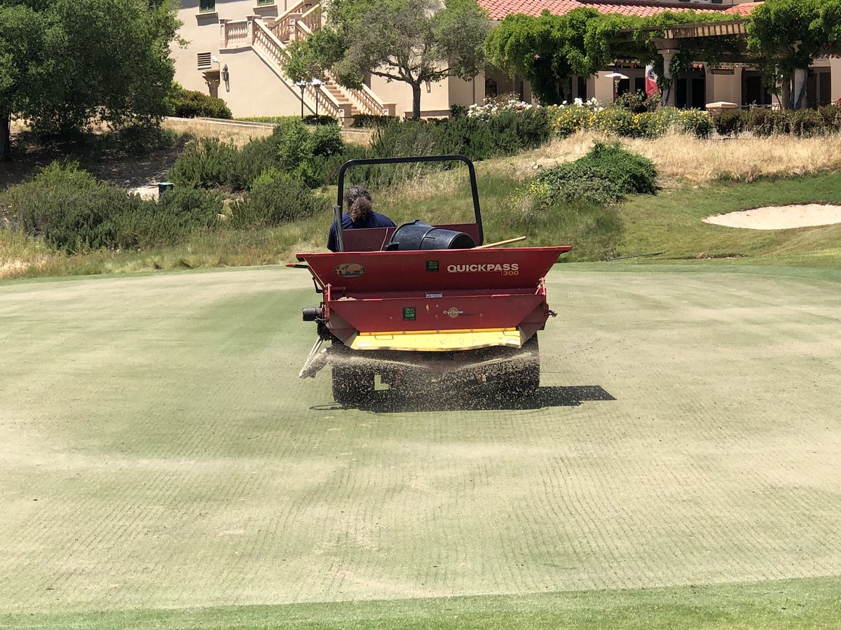 RubyAgronomy's tweet image. After a long and busy month of May we aerified greens this week. We went in with a row of Ninja tines and a second row of needle tines. Really happy with this set up and results