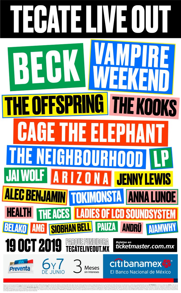 CageTheElephant's tweet photo. MEXICO! Cage The Elephant are performing at @tecateliveout in Monterrey on October 19th.

Tickets available June 8th at 11a CT 💚🇲🇽❤️ https://t.co/3GDdkabWQb https://t.co/r97n9RfVxp