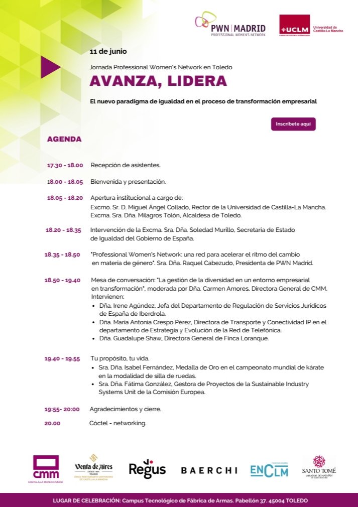 Ya tenemos el programa de la jornada "Avanza, Lidera" del próximo 11 de junio, en el campus de Fábrica de Armas de <a href="/uclm_es/">Universidad de Castilla-La Mancha</a>. 
Recuerda registrarte en: bit.ly/2HT2FHY
Te esperamos!