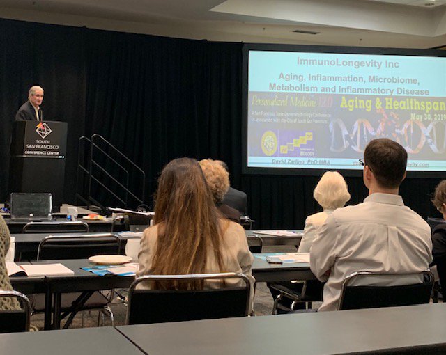 sfstatednamed's tweet photo. How does the #inflammation contribute to the process of #aging? Dr. David Zarling of ImmunoLongevity Inc. @humanlongevity found that treating aspects of #AMD, #vision impairment, #obesity, #cancer via #microbiome provide results in increasing #longevity. #SFStatePM12 https://t.co/lGab0OyL07