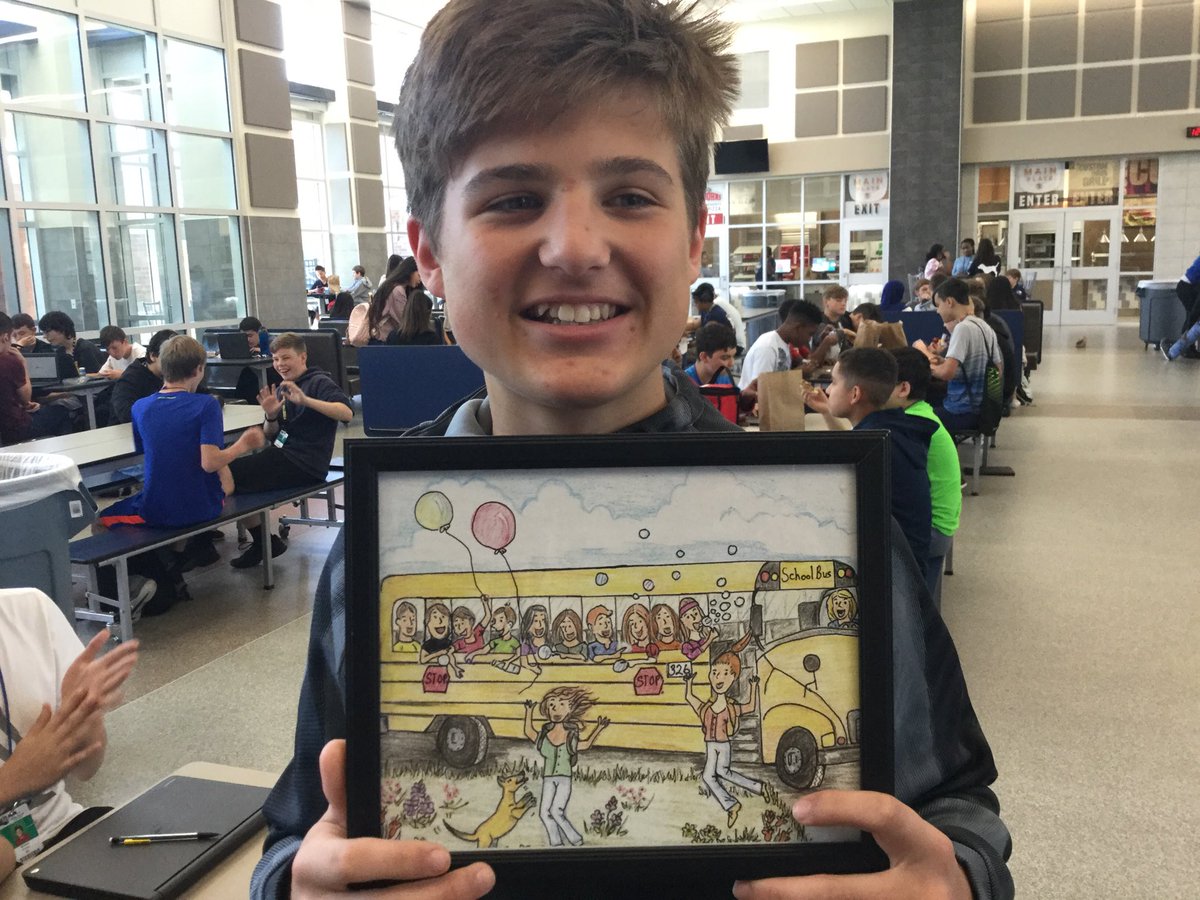 EPalmenteri's tweet photo. Shout out to the bus drivers! One of the ⁦@LeoAdamsMS⁩ bus drivers drew a picture of every one of their 8th graders as a gift. #ExpectTheBest https://t.co/xMgKQVO55l