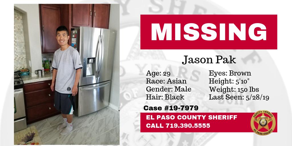 EPCSheriff's tweet photo. UPDATE: Jason Pak has been found safe and unharmed. He has been reunited with his family. Thanks to all for spreading the word and your tips. #jasonishome https://t.co/3AU6nNFcP5