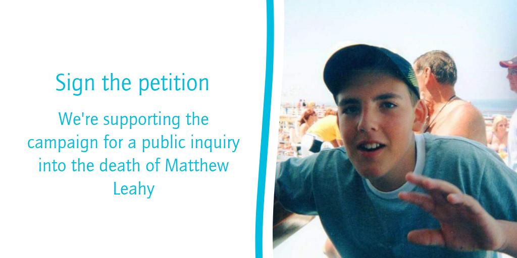 We’re supporting the campaign for a public inquiry into the death of Matthew Leahy. He died at a mental health centre, a place where he should have been safe. An inquest found his care was subject to “multiple failings”, and his family deserve answers. bit.ly/2MeL6aw
