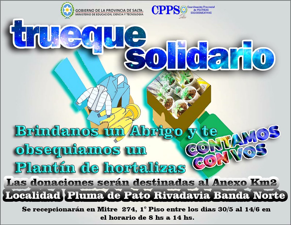 martinsanmi92's tweet photo. "Sé el cambio que quieres ver en el mundo" (Mahatma Gandhi)
 Súmate a la movida #TruequeSolidario 
#PoliticasSocioEducativas
#CPPSenaccion 

@UrtubeyJM @larubita70 @fguillesaavedra @patriciapinasco @OscarGhillione @YanilMarisol @Jorgelina_07 https://t.co/0DsXaKf73e