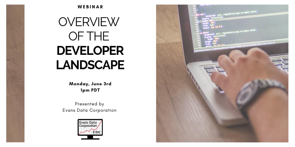 EvansDataCorp's tweet photo. Last Call for webinar registration - Overview of the #DeveloperLandscape

#DevOps
Global Development
#DeveloperPopulation
#Cloud
#IoT &amp; #Mobile
#ArtificialIntelligence &amp; #MachineLearning
#DeveloperMarketing

#DeveloperRelations

Register here: https://t.co/uWljv2cdkX https://t.co/Mu58NhJgf4