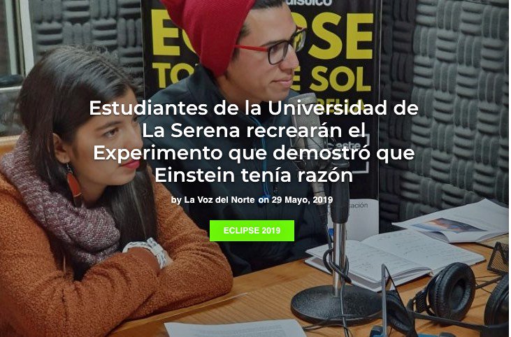 CienciasULS's tweet photo. 🔭 #Eclipse2019 Estudiantes @userena y astrónomos @AURADC recrearán ese día experimento que hace 100 años permitió demostrar la Teoría General de la Relatividad de #Einstein 👀🧐 #LaSerena #Coquimbo #Ovalle Mira la nota de @lavozdelnortecl  👉https://t.co/GmEWsLDOhK https://t.co/KHYt1VNPMo