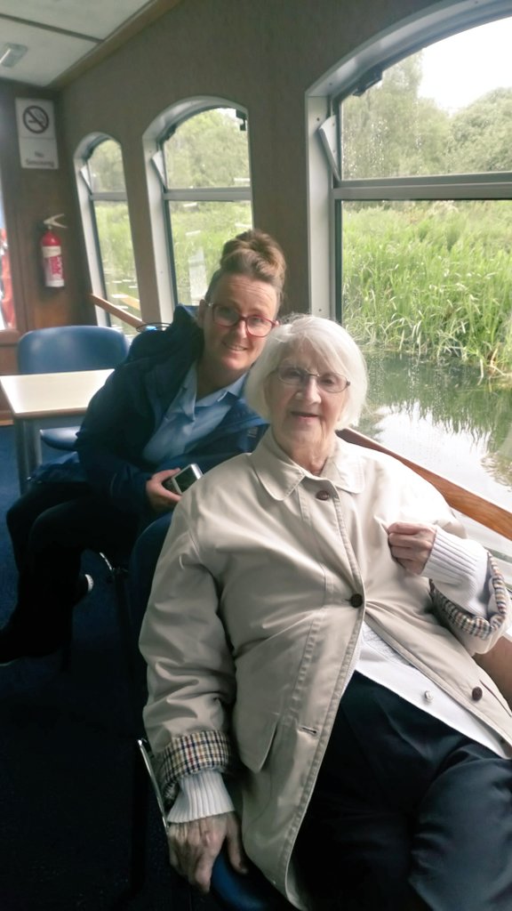 CareAlmond's tweet photo. Morris, Mary and Husband Alec, Holly, Molly, Evelyn and carer Katie and Helena all enjoyed their cruise down the canal https://t.co/y8yYmmAvtH