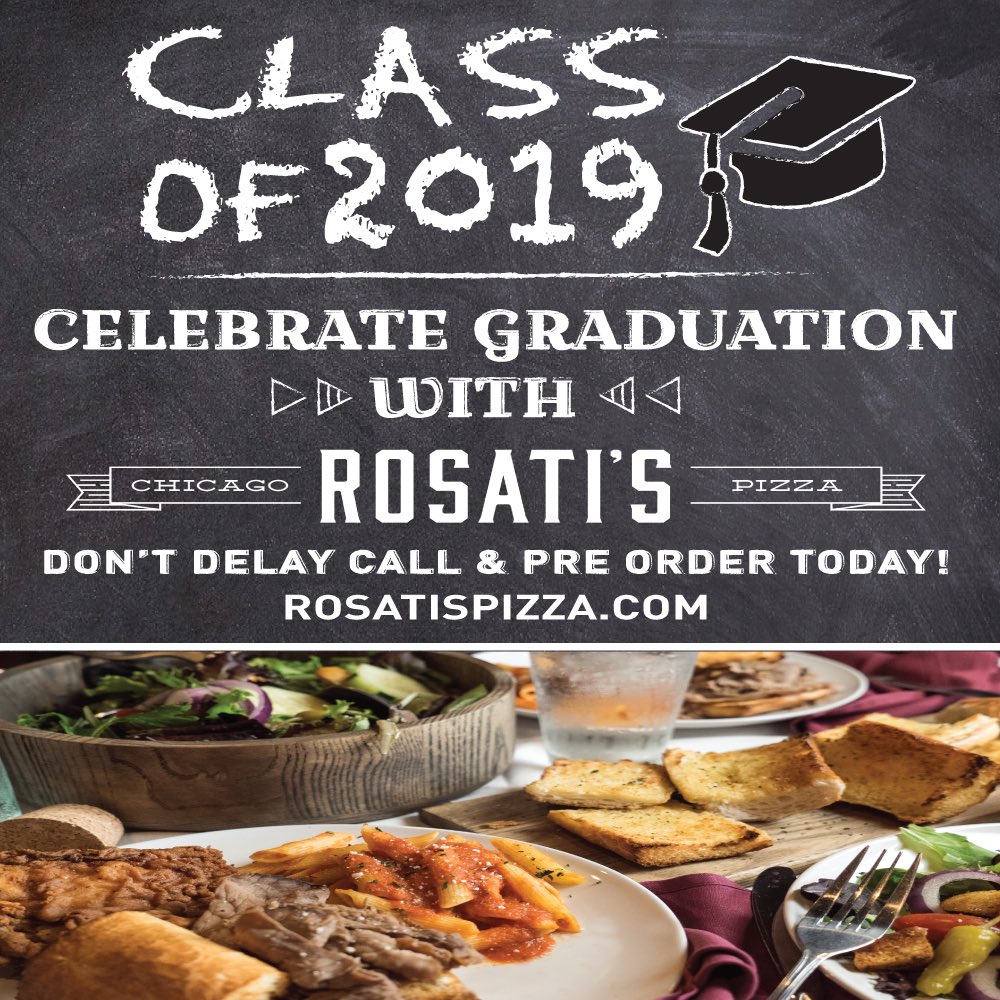 Celebrate Graduation with Rosati's👩‍🎓🎉Keep It Real with Delicious Pizza, Pasta, Italian Beef &amp; Sausage, Chicken, Salads &amp; More👍 RosatisPizza.com #KeepingItReal #RosatisPizza #Class2019