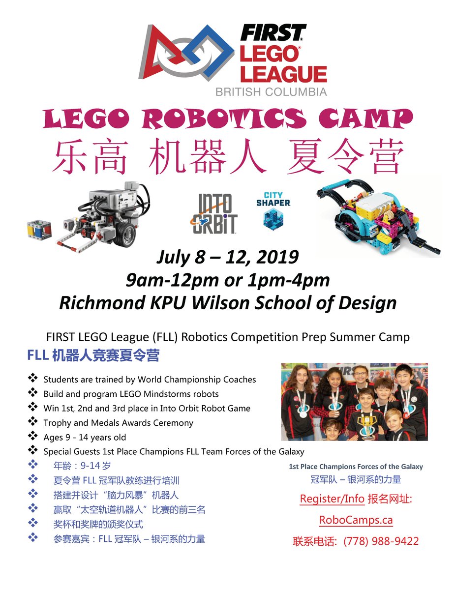 Forces33968's tweet photo. Our team is putting on a fundraiser #FIRSTLEGOLeague Robotics Camp this summer, July 8-12 in Richmond at @WilsonDesignKPU. Register at https://t.co/Lpi3GAKKZE https://t.co/37zr4aAr6Z