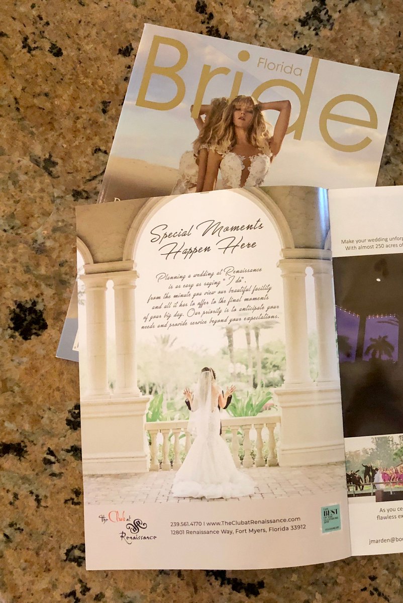 TheClubatRen's tweet photo. Our ad is published and looking fantastic in the #FloridaBrideMagazine and #NewYorkBrideMagazine!
#weddings at #RenClub #FortMyers #brides
@FloridaBrideMag https://t.co/IsYAEKegZT