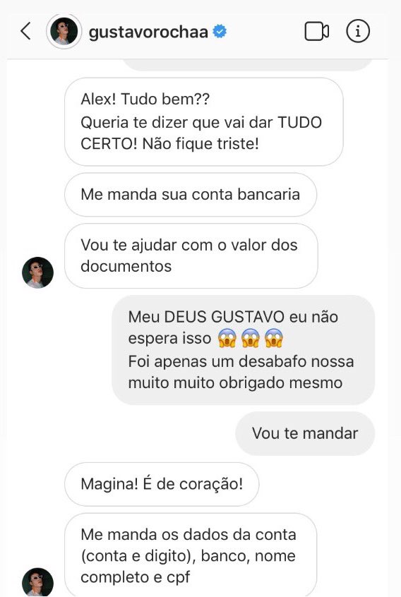 AleexSiilva's tweet photo. Um anjo chamado @gusrochaa obrigado milhões de vezes obrigado por ter me ajudado ❤️ #GustavoRocha #IrmaosRocha #GustavoTulio #BrothersRocha https://t.co/2FiIaVnQNG