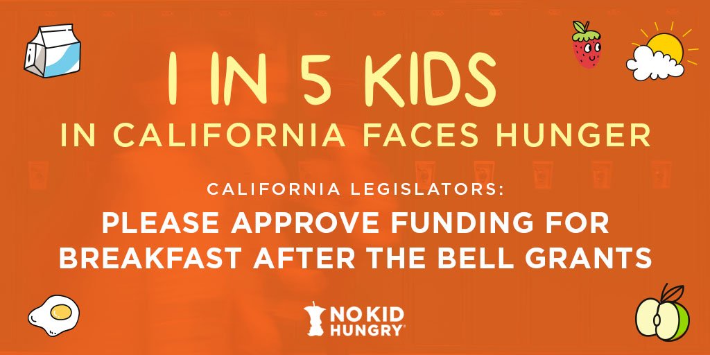 nokidhungry's tweet photo. RETWEET this message to urge CA Legislators @HollyJMitchell and @philting to approve funding for Breakfast After the Bell grants in this year’s budget. #CABreakfast https://t.co/PjaJMYbCA0 https://t.co/rx8YbuVVev