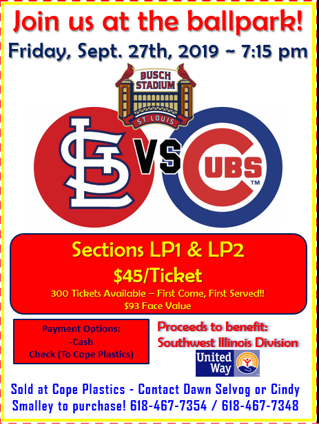 CopePlastics's tweet photo. Get your Cards tickets!! All proceeds benefit Southwest Illinois Division United Way. https://t.co/GFIK8alKgu