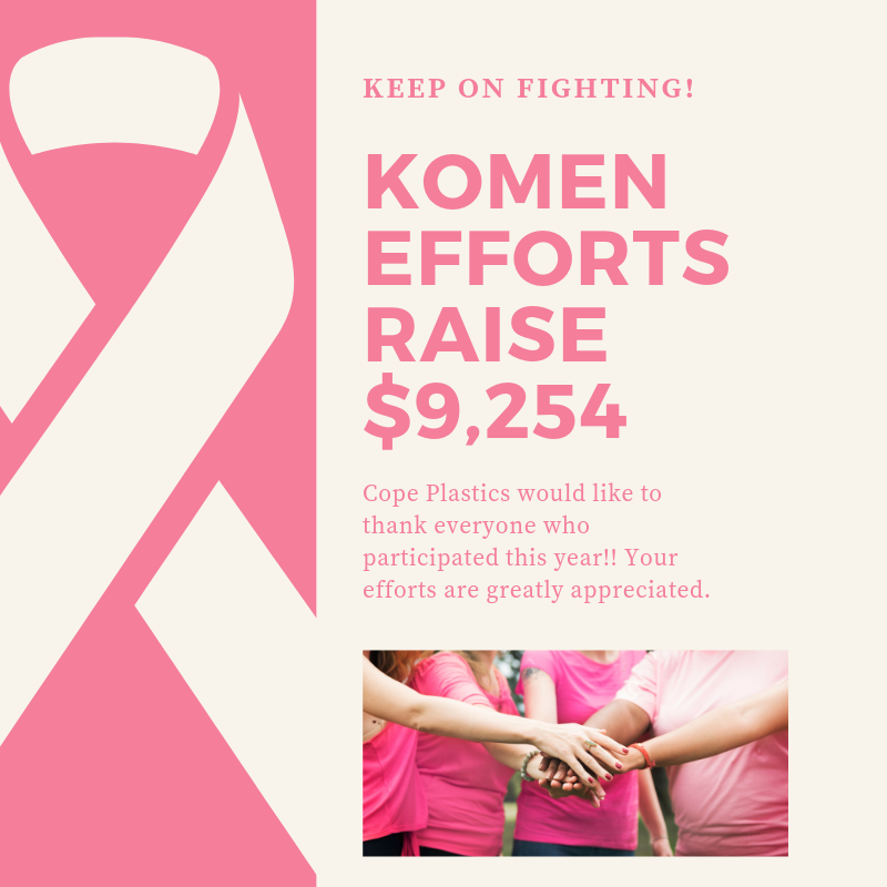 CopePlastics's tweet photo. Our employees here at Cope have raised $9,254 for breast cancer during our 2019 Komen campaign!! https://t.co/bjynuvdxxq