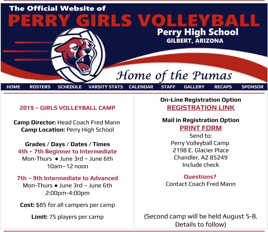 It’s almost JUNE and time for Perry Girls Volleyball Camp!! 

Have you registered yet? Spots are filling up FAST - Register TODAY at Perrygirlsvolleyball.com