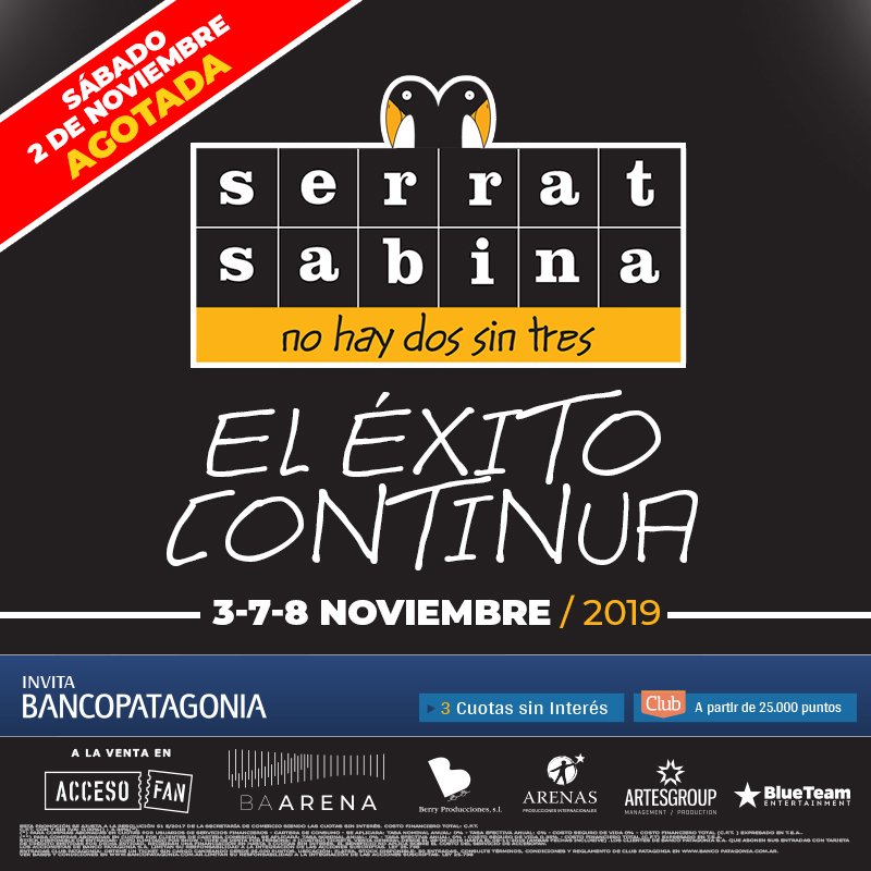 El éxito continua! El show del año que no te podes perder!
🎟Conseguí tus entradas en serratsabinaenargentina.com y asegurarte tu lugar 🤩 #NoHayDosSinTres <a href="/Blueteam_us/">Blueteam Dream Makers</a> <a href="/accesofan/">ACCESOFAN</a> @BAiresArena <a href="/Artesgroup/">Artes Group</a> <a href="/ProdArenas/">ARENAS Producciones</a>