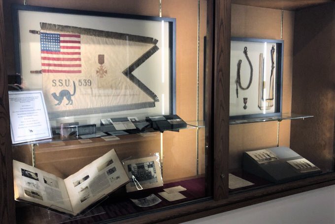 SSU539's tweet photo. If you are on campus for the @AmherstCollege reunion, you should make a point of visiting the college archives (downstairs at Frost Library) to see the special exhibit of #WW1 artifacts related to the Black Cats of Amherst ambulance unit. @amherstlibrary @Amherst_Alumni https://t.co/4PJmR1O02M
